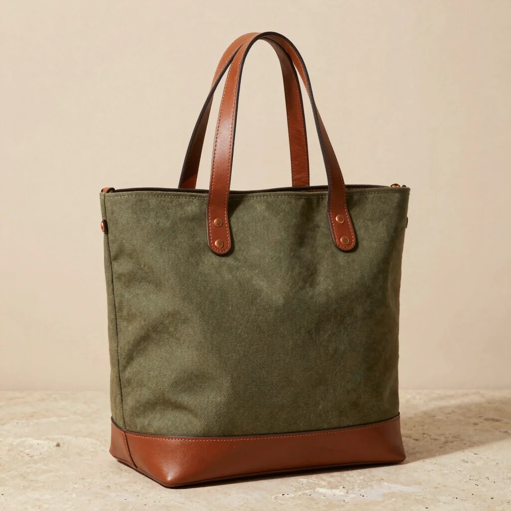 Bolso Tote Lona y Piel